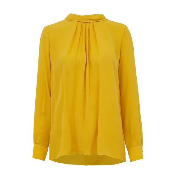 CAROLINA HERRERA Silk Keyhole Pleated Neck Collared Long Sleeve Blouse Size S - Picture 1 of 16